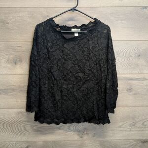 Amanda Smith Black Lace 3/4 Sleeve Blouse Women's Size Large